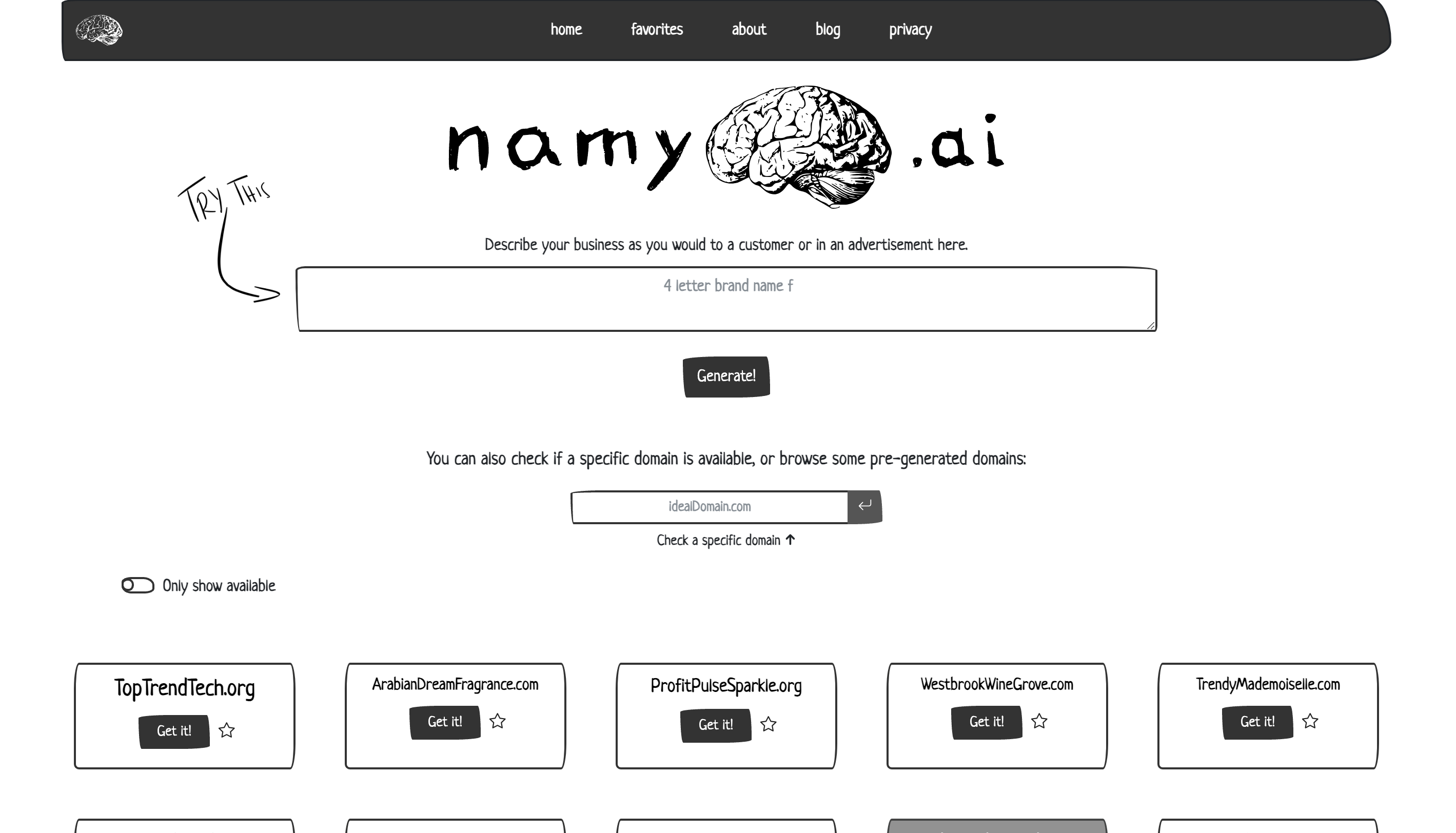 Namy.ai: Trova il Dominio Perfetto per la tua Azienda